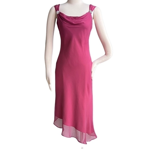 Laundry By Shelli Segal Pink Silk Drape Front Asymmetrical Hem Dress Size 10 NWT - Picture 1 of 8